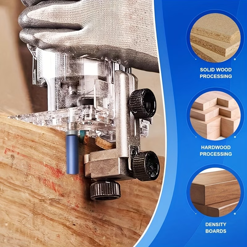 Woodworker using router bit set for multiple wood projects