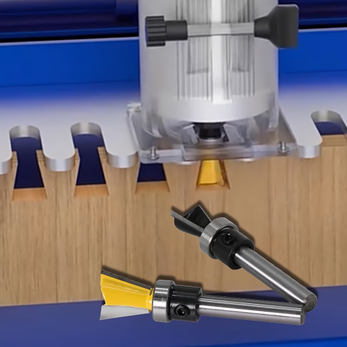 Router bit dust collection hood and hose attached to the machine