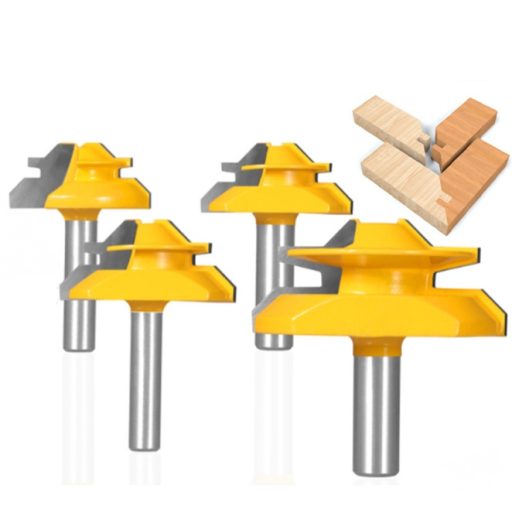 Wood router bits set including jointer bits for panel joints