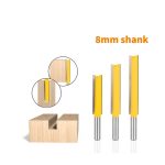 Extra‑long double‑flute straight router bit with 8mm shank for wood grooving and trimming