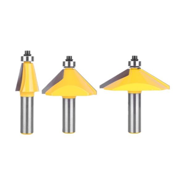 12mm Shank Bevel Router Bit 3‑Pcs Set, Multi‑Angle Woodworking Chamfer Milling Cutter for CNC Carving