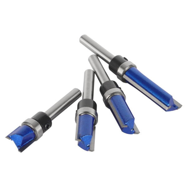 6mm shank 4‑piece woodworking router bit kit bearing guided for flush trimming and grooving tasks
