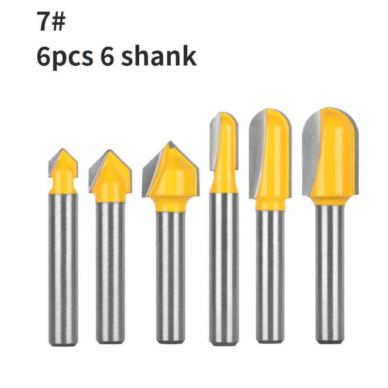 6pcs yellow carbide round bottom router bit set, U-groove wood cutters for grooving and trimming (1) Round Bottom Router Bit Set, Yellow 6Pcs Carbide Milling Cutters for Grooving & Edge Trimming, Fits Electric Wood Routers - Image 1
