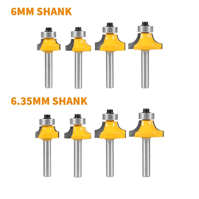 Alloy roundover woodworking router bit kit for trimming machine edge rounding (1) Premium 4‑Piece Carbide Roundover Bit Set, Wood Radius Edge Trimming Milling Cutter - Image 1