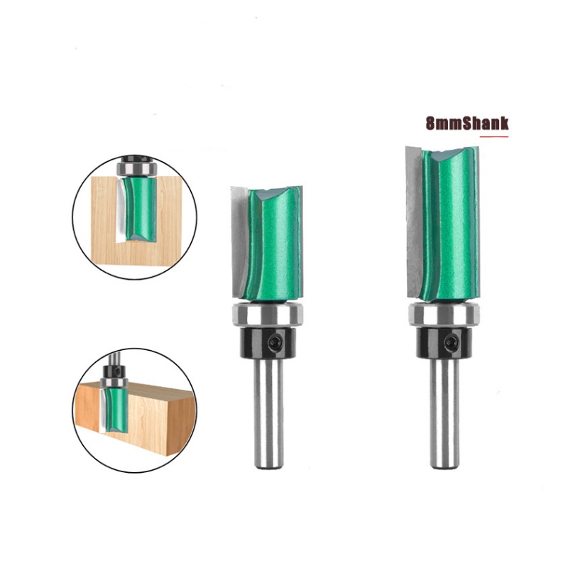 Bearing‑guided 2‑flute flush trim router bit tungsten carbide straight‑edge grooving cutter for wood router CNC engraving machine (1) Wood trimmer bit installation: bearing-guided 2-flute flush trim router bit for woodworking