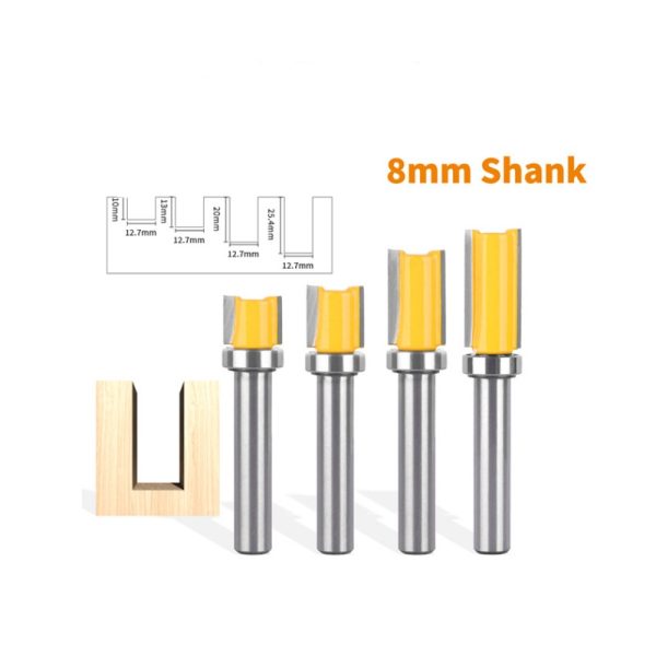 8mm shank 12.7mm dia 2‑flute carbide flush‑trim bit with bearing guide for wood edge trimming work