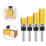 Tungsten‑carbide flush‑trim bit with bearing guide for wood router grooving and edge trimming work