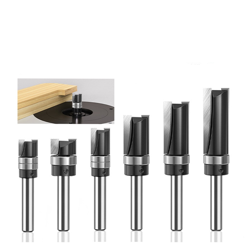 Bearing‑guided flush trim router bit tungsten carbide straight grooving profile cutter for wood trimmer template trimming (1) Carbide bearing‑guided woodworking straight cutter for grooving, profiling and wood edge flush trimming