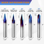 Blue Coated V Groove CNC Wood Carving Bit Set, Chamfer & Centering Milling Cutter - Image 2