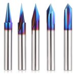 Blue coated V bit CNC wood carving router bit set for chamfer V groove centering woodworking router bit