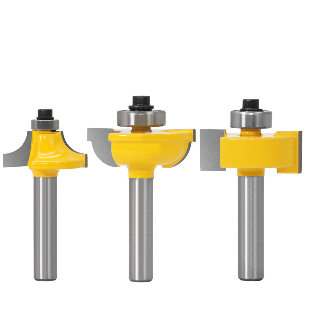 Close-up of 8mm shank 3-piece door window tenon milling cutter set for CNC wood engraving machine (1) Door Window Frame Tenon Router Bit Kit 8mm Shank, 3Pcs Wood Milling Cutters for Cabinet & Door Processing - Image 1