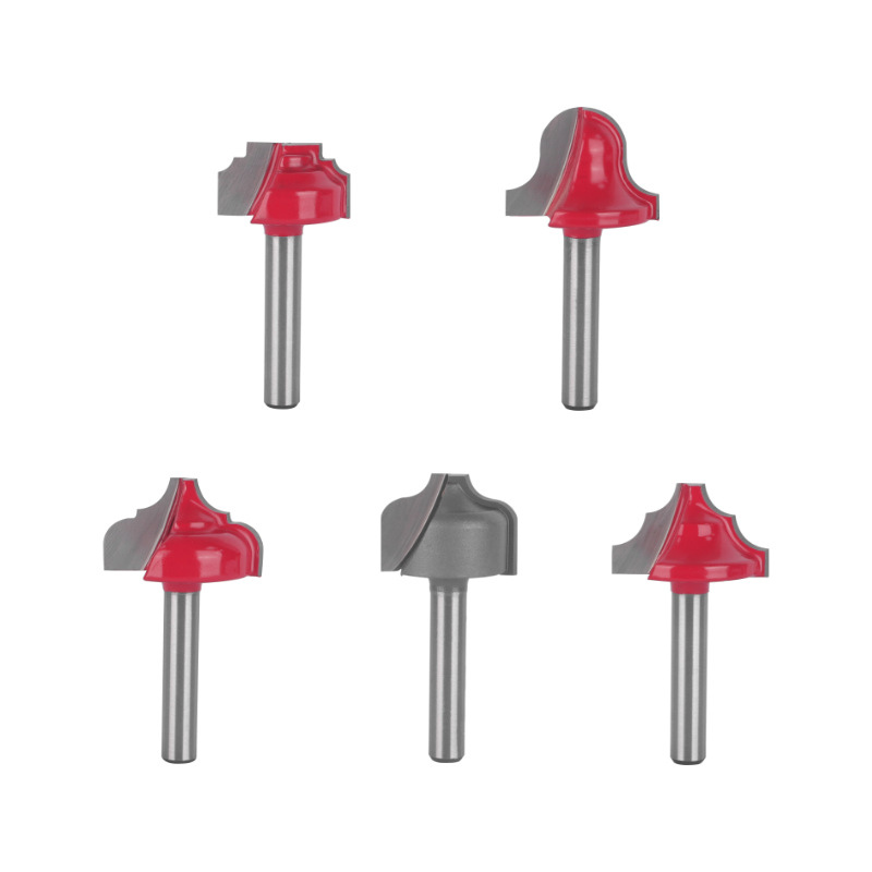 Router bit set with door panel cutters shown as a matched group