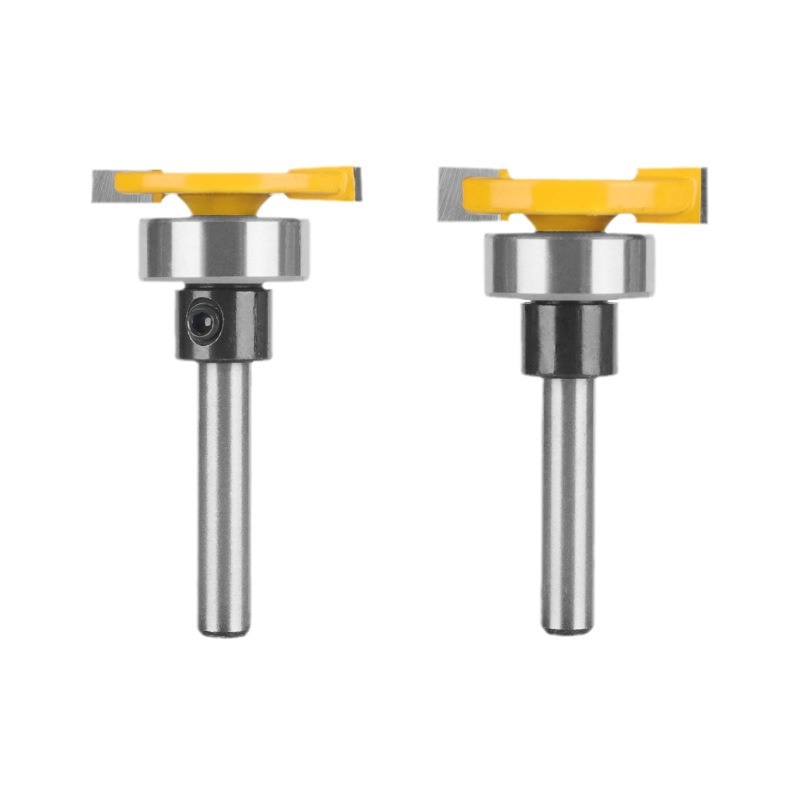 Double Flute T Type Router Bit 14 Inch Shank, Single Bearing Grooving Milling Cutter for Woodworking Trimmer (1) Double Flute T Type Router Bit 1/4 Inch Shank, Single Bearing Grooving Milling Cutter for Woodworking Trimmer - Image 1