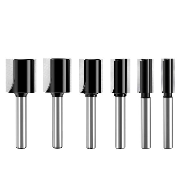 Double-flute carbide straight router bit set for wood grooving and slotting