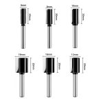 Double-flute carbide straight router bit set used in wood router bit safety and maintenance routines