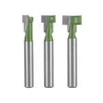 Green 3-Piece Wood Keyhole Router Bit Kit, T-Slot Milling Cutter for Wooden Frame Hanging Slot Machining