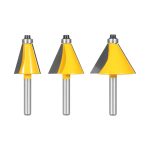 Premium 3Pcs Bevel Chamfer Router Bit Kit, 15‑22.5‑30 Degree Wood Bevel Edge Milling Tool