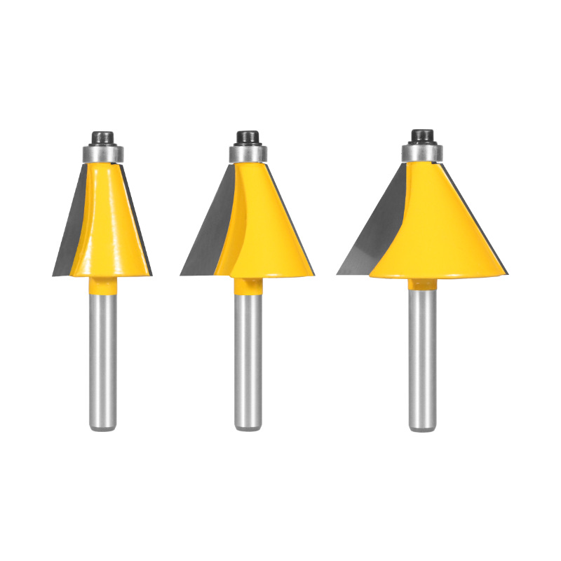 High‑grade bevel chamfer wood router bit kit for milling machine close‑up (2) Premium 3Pcs Bevel Chamfer Router Bit Kit, 15‑22.5‑30 Degree Wood Bevel Edge Milling Tool - Image 1