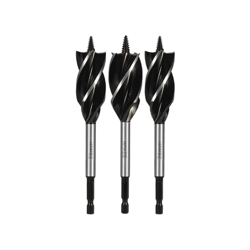 Long hex shank 4 edge wood auger bit 4 flute woodworking tool for lock hole boring (1) Extended Hex Shank 4 Edge Wood Auger Bit, 4 Flute Wood Boring Bit for Door Lock Hole Drilling - Image 1
