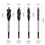 Extended Hex Shank 4 Edge Wood Auger Bit, 4 Flute Wood Boring Bit for Door Lock Hole Drilling - Image 3
