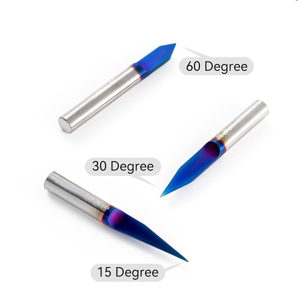 Nano blue coated flat bottom tapered carbide woodworking router bit for acrylic MDF PVC CNC engraving cutting (1) Nano Blue Tungsten Carbide Flat Bottom Taper Bit, Woodworking Router Bit for PVC MDF Acrylic CNC Engraving - Image 1