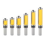 Dual upper‑lower bearing guided double‑flute straight router bit for wood profile copy and edge trimming