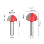 Carbide ball‑nose woodworking router bit 8‑millimeter shank, round nose bits for wood semicircle lace relief engraving