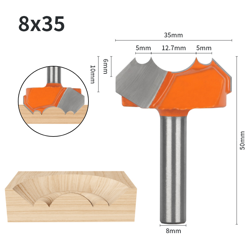 Router bits for furniture with door frame and panel molding profiles