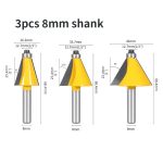 8mm Shank Coated Bevel Router Bit 3‑Pcs Set, 15° 22.5° 30° Woodworking Chamfer Tool for Milling Machine - Image 2