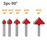 6 Shank V-Type Woodworking Router Bits, 60 to 150 Degree 3D Engraving Cutters for Panel Folding & Milling