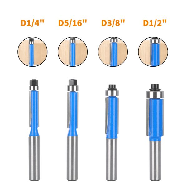 8mm shank bearing trimming woodworking router bit double‑flute straight cutter head for wood trimmer engraving machine