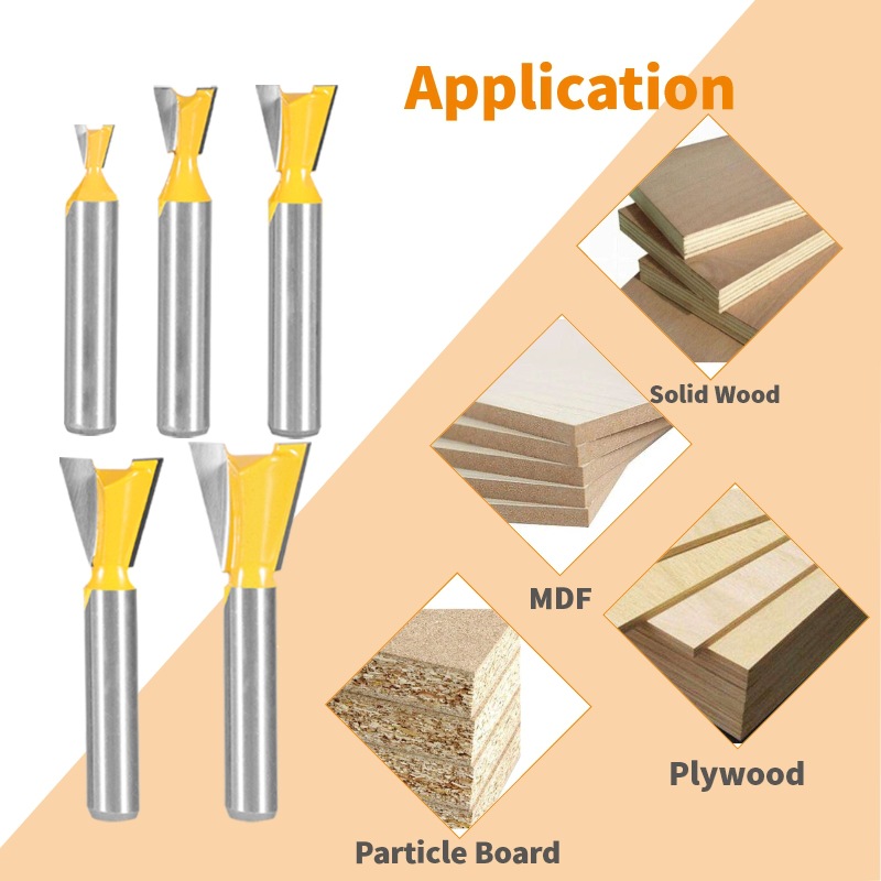 Dovetail router bit set for tenon and joint work in woodworking
