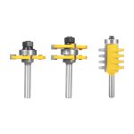 Dado and jointer bits: three-piece carbide wood joint router bit kit for solid wood panel splicing