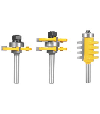 Dado and jointer bits: three-piece carbide wood joint router bit kit for solid wood panel splicing