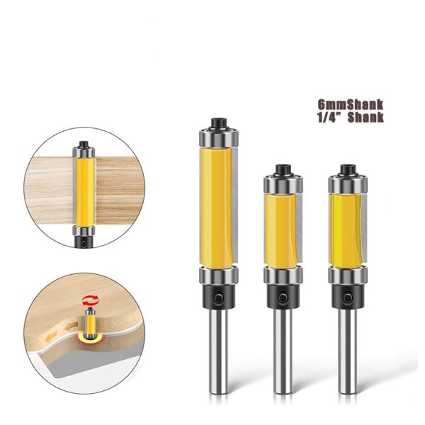 Top‑bottom double bearing double flute carbide trimming woodworking router bit for palm router wood trimmer