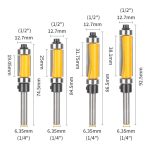 Woodworking router bit with upper and lower bearing double‑flute carbide blade for handheld wood trimmer