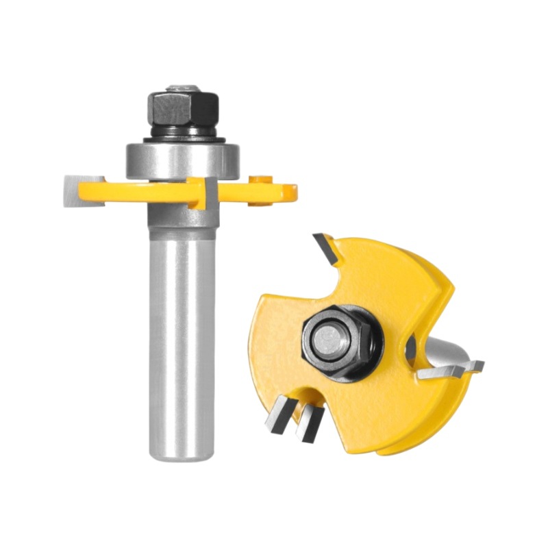 Tungsten carbide 45° +3-tooth T-type tenon router bit for wood panel splicing and floor making (4) Tungsten Carbide 45° + 3-Tooth T-Type Tenon Router Bit Kit, 3Pcs Wood Flooring & Right Angle Line Milling Cutter - Image 1