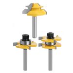 Tungsten carbide 45° 3-tooth T-type tenon wood router bit for panel splicing and right angle line processing