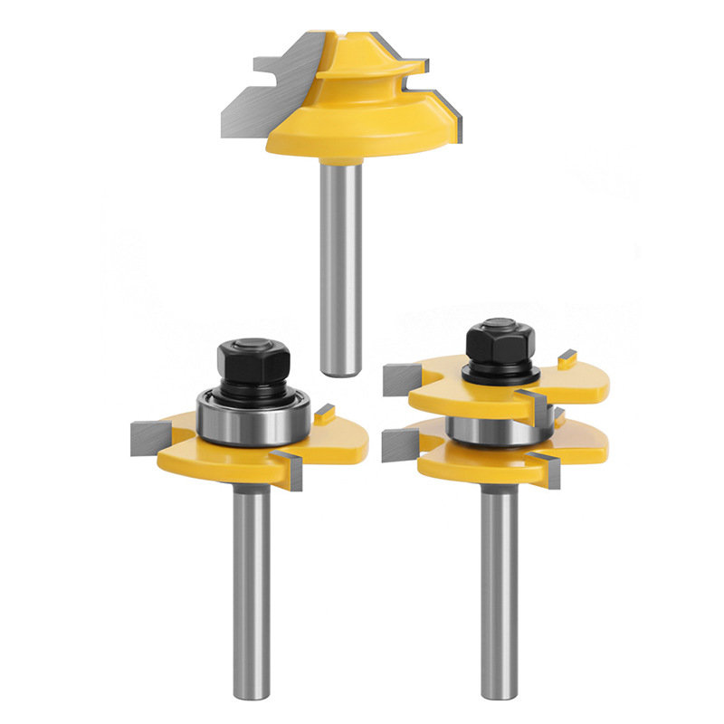 Tungsten carbide 45° 3-tooth T-type tenon wood router bit for panel splicing and right angle line processing (1) Tungsten carbide 45° 3-tooth T-type tenon wood router bit for panel splicing and right angle line processing - Image 1