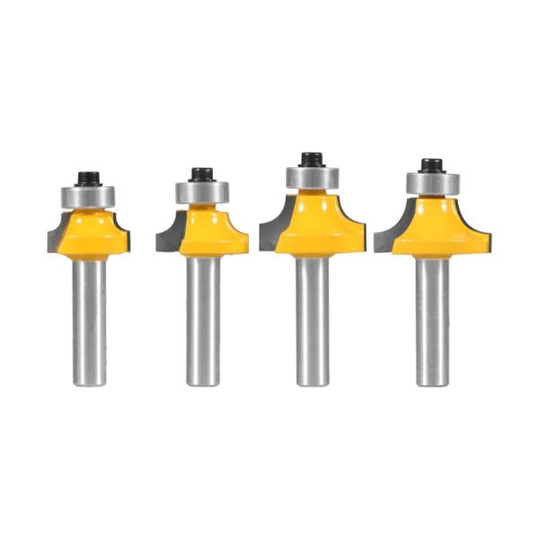 Yellow Coated 8-Shank Roundover Bit Kit, Wood Radius Edge Chamfer Router Bit for Wood Trimmer